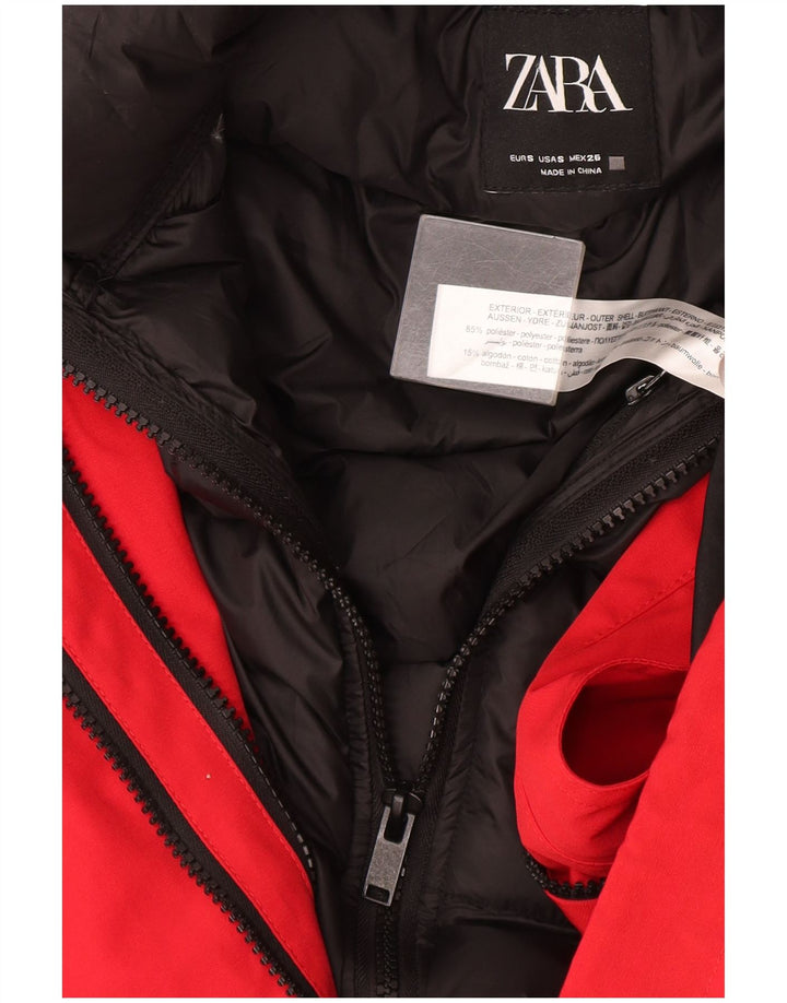 Jaqueta acolchoada com capuz grande Zara para mulher UK 10 poliéster vermelho pequeno