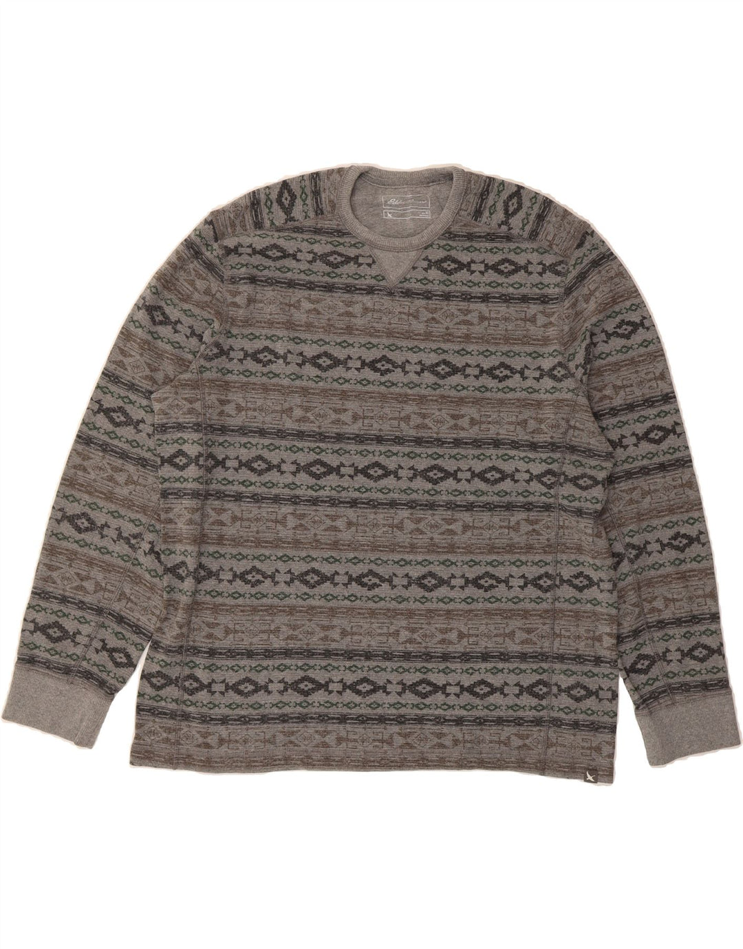 EDDIE BAUER Mens Sweatshirt Jumper XL Grey Fair Isle Cotton Vintage Eddie Bauer and Second-Hand Eddie Bauer from Messina Hembry 
