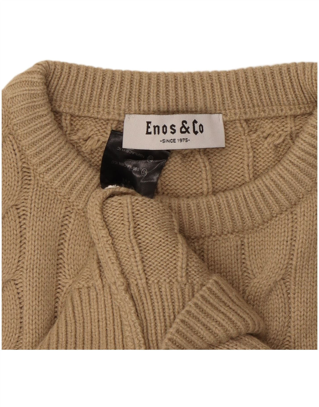 Suéter masculino ENOS & CO com gola redonda, acrílico bege médio