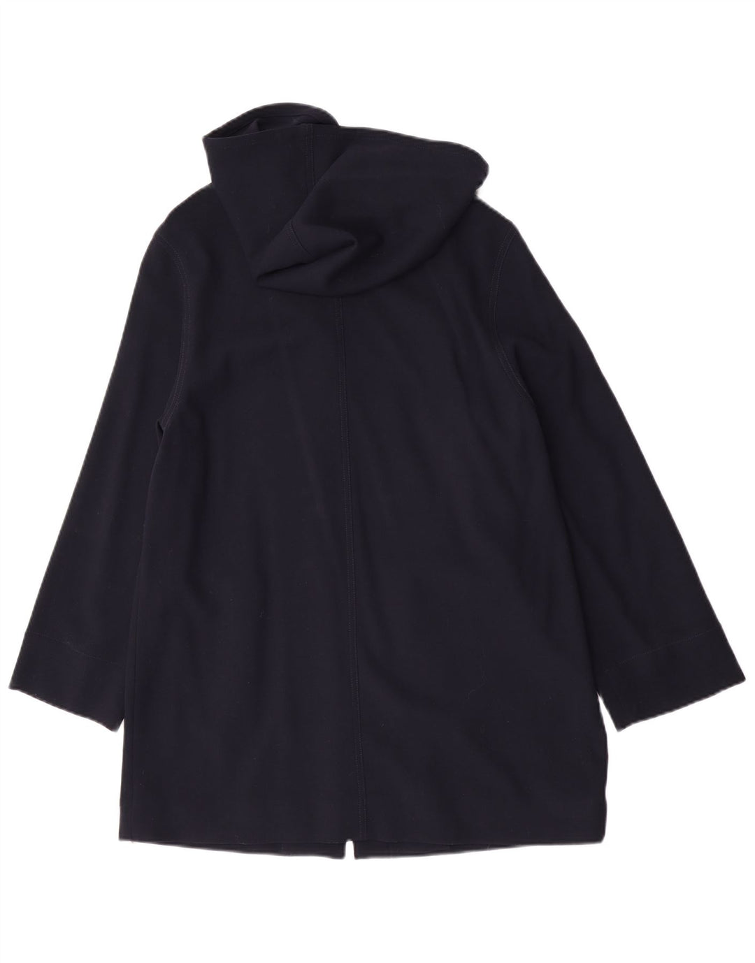 Sobretudo feminino Jaeger com capuz grande tamanho Reino Unido 10 lã virgem azul marinho pequeno