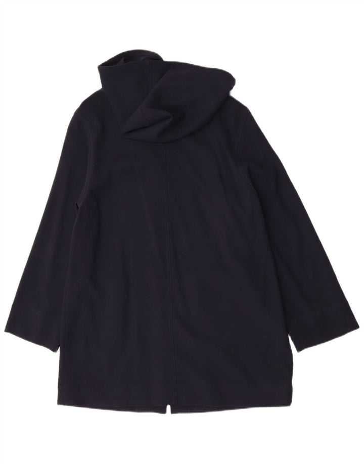 Sobretudo feminino Jaeger com capuz grande tamanho Reino Unido 10 lã virgem azul marinho pequeno