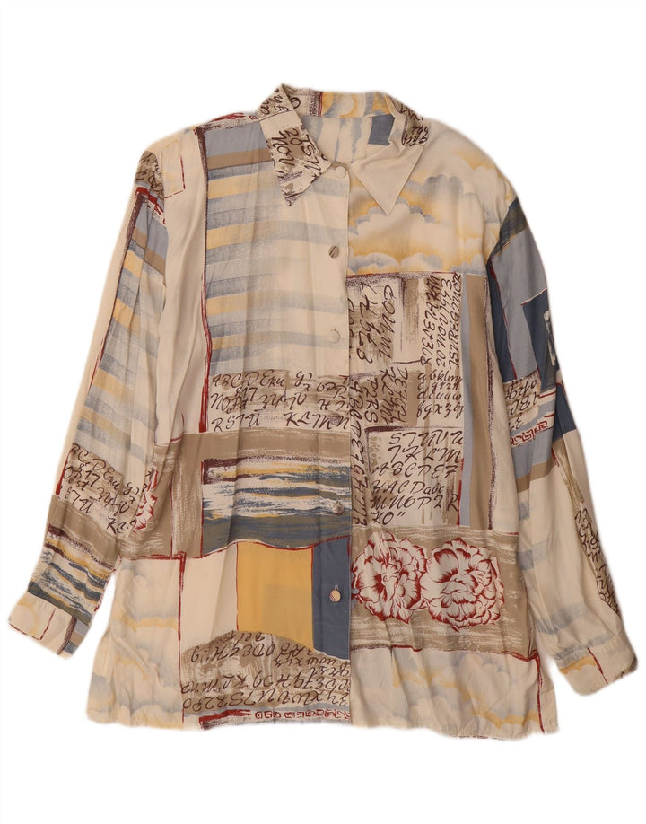 Vestido camisa feminino vintage UK 16 patchwork bege grande