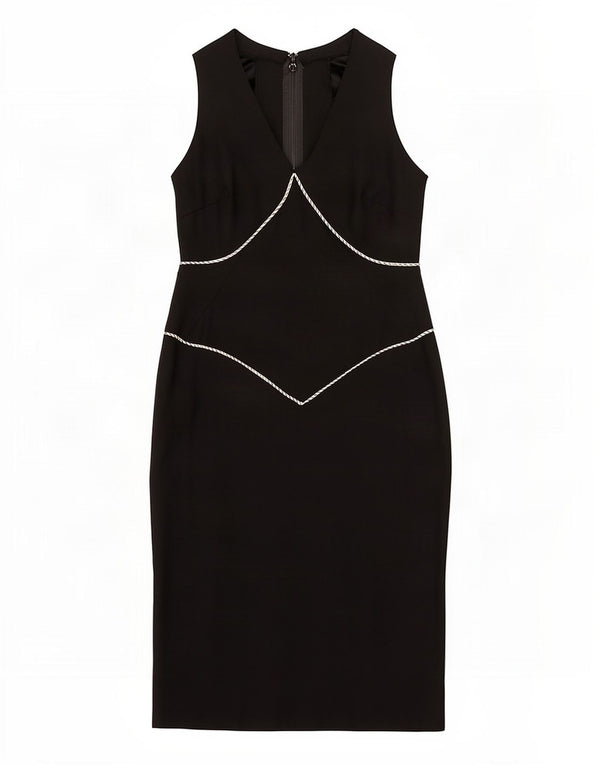 Vestido feminino vintage sem mangas com bainha UK 4 XS preto