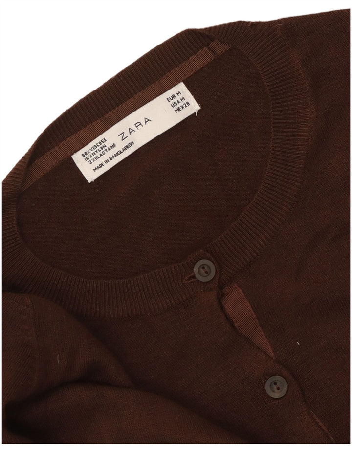 Suéter cardigã feminino Zara Reino Unido 14 viscose marrom médio