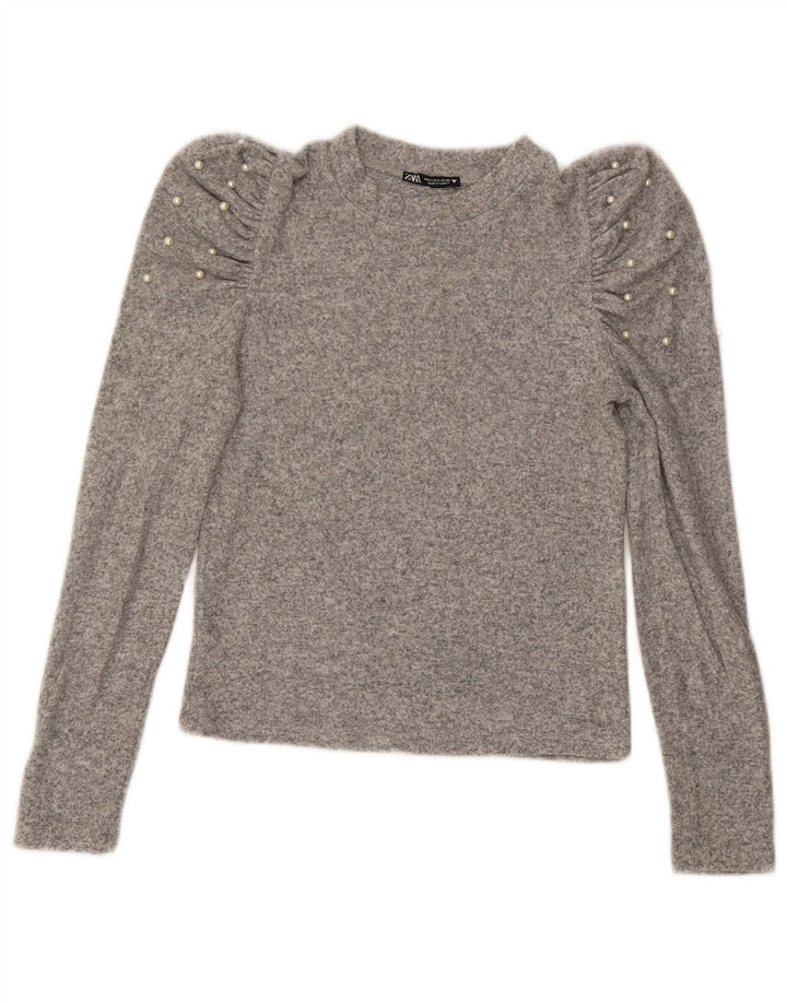 Zara Womens Crop Top Manga Longa Reino Unido 10 Pequeno Cinza