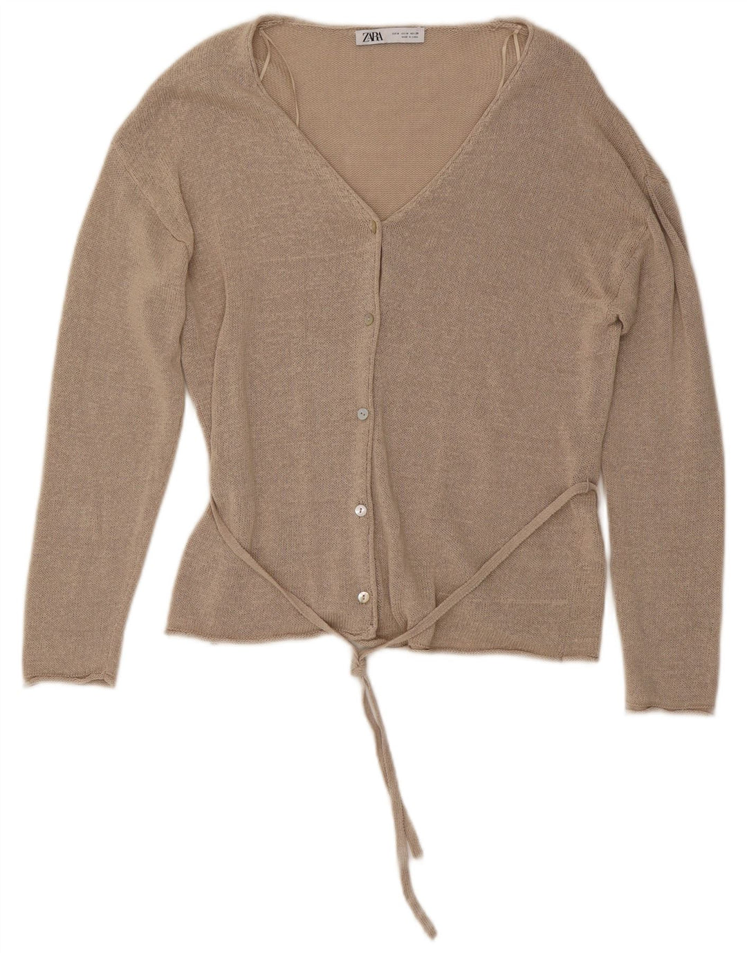 Suéter cardigã feminino Zara UK 14 linho bege médio