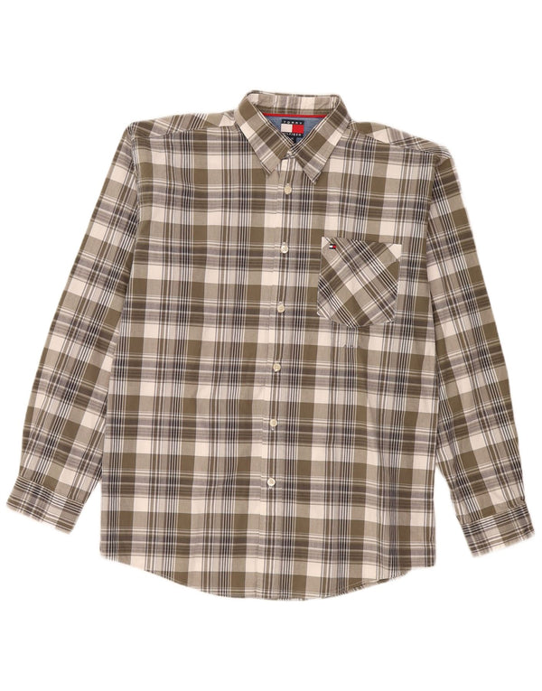 Camisa masculina Tommy Hilfiger 15-16 anos XL caqui xadrez algodão