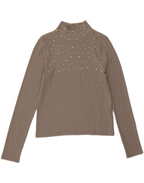 Zara Crop Top Feminino Manga Longa Reino Unido 14 Grande Poliéster Cinza