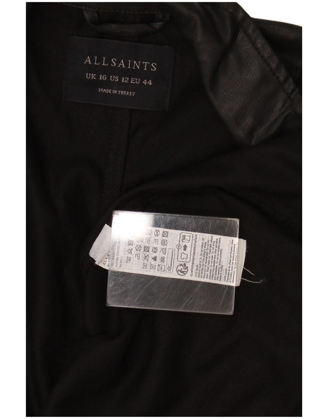 Jaqueta All Saints feminina aberta Reino Unido 16 grande preto Lyocell
