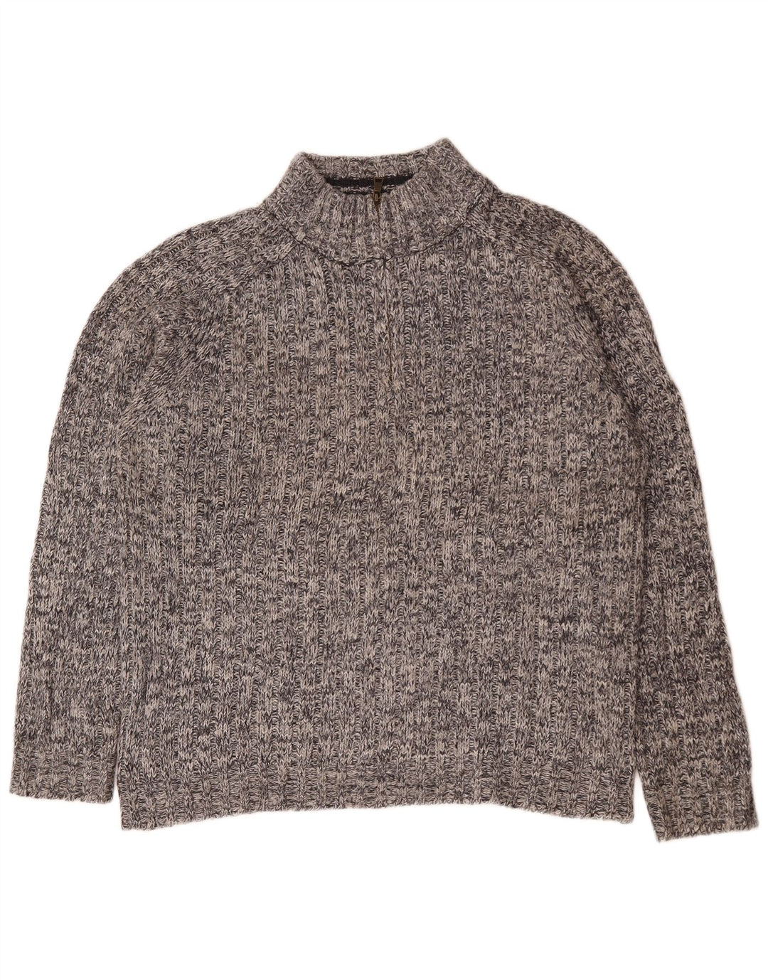 Suéter masculino Marks & Spencer com zíper e gola grande de lã manchada cinza