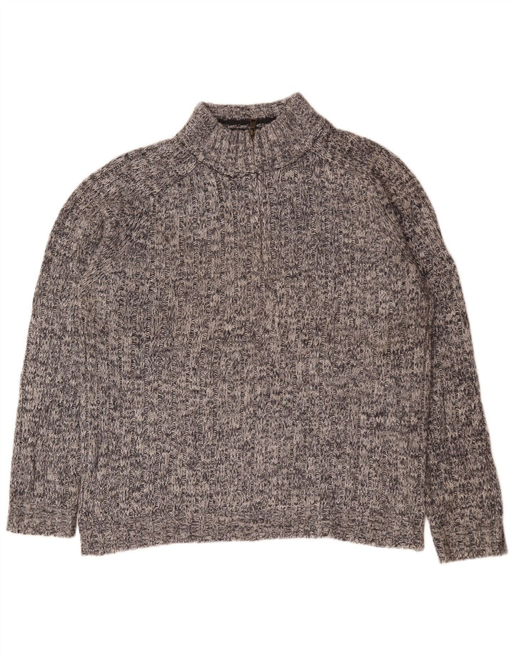 Suéter masculino Marks & Spencer com zíper e gola grande de lã manchada cinza