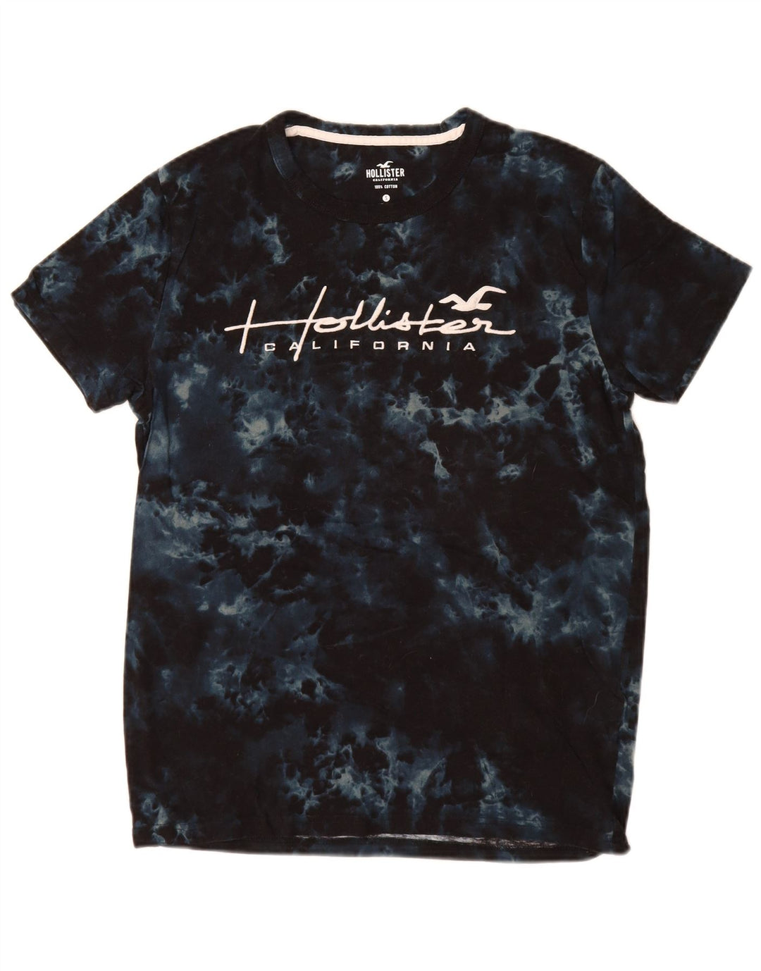 Camiseta masculina HOLLISTER com estampa gráfica pequena azul marinho tie-dye algodão