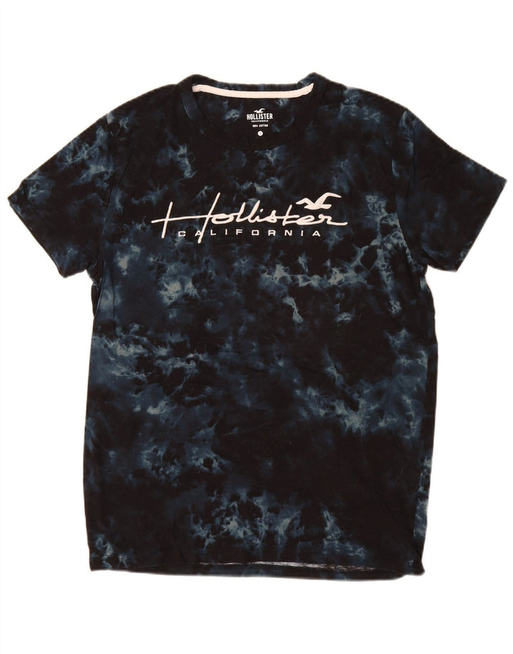 Camiseta masculina HOLLISTER com estampa gráfica pequena azul marinho tie-dye algodão
