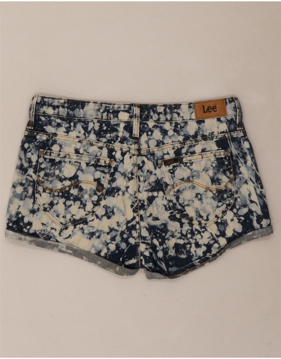 Lee Womens Denim Hot Pants W28 Médio Azul Marinho Tie Dye Algodão