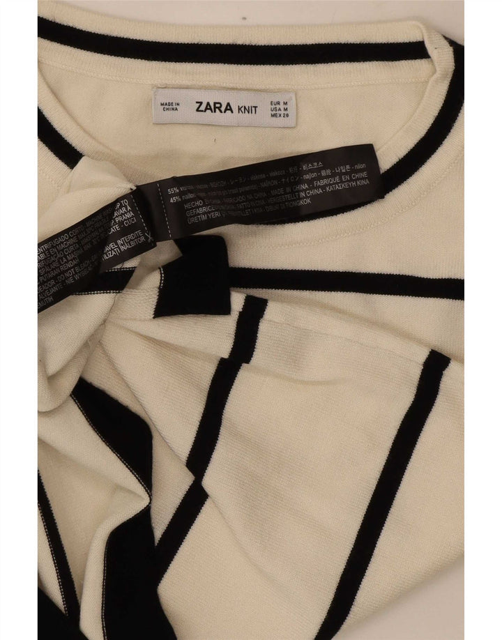 Camiseta feminina Zara UK 12 viscose listrada branca média