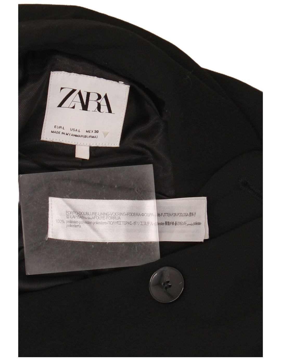 Jaqueta blazer feminina ZARA com peito duplo Reino Unido 16 grande poliéster preto
