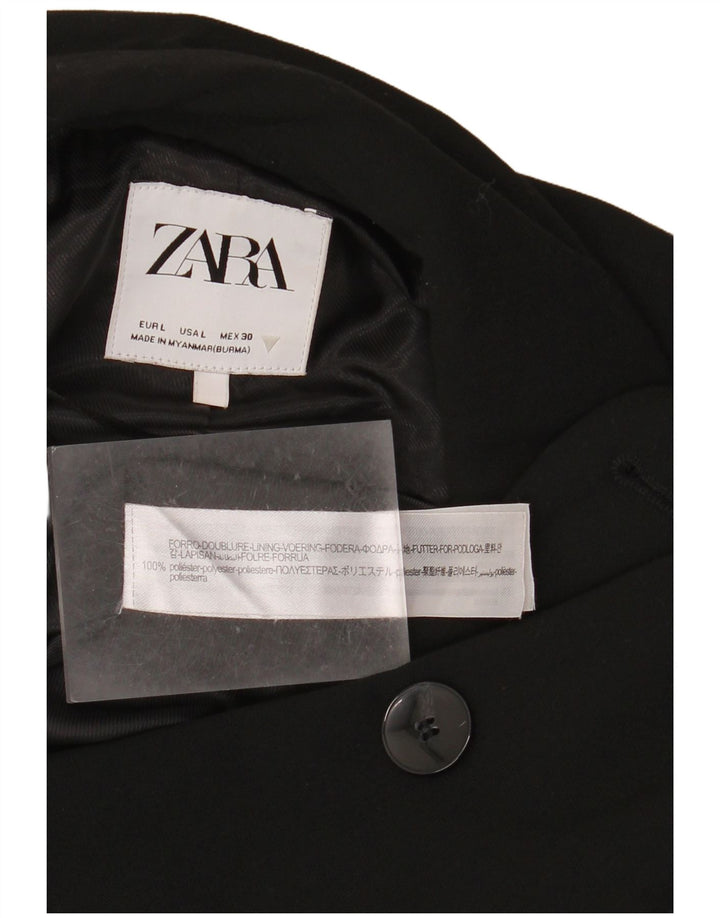 Jaqueta blazer feminina ZARA com peito duplo Reino Unido 16 grande poliéster preto