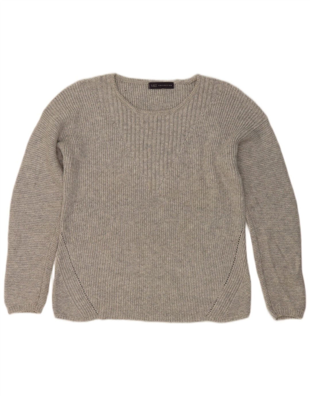 Suéter feminino Marks & Spencer com gola canoa Reino Unido 12 médio prateado