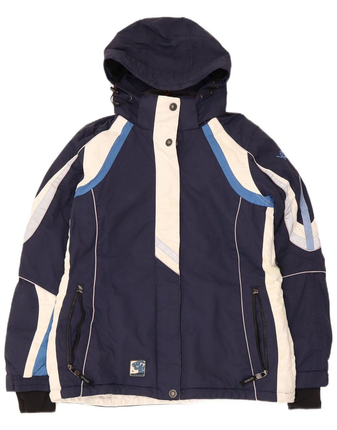 Jaqueta de esqui feminina com capuz Iguana EU 40 médio azul marinho colorblock