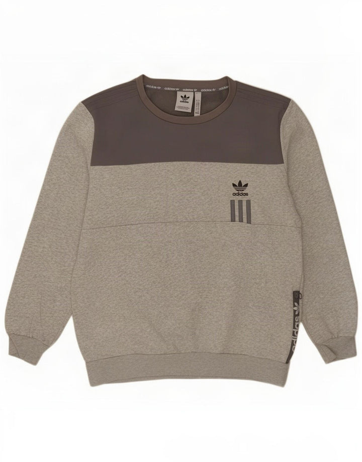 Adidas Mens Moletom Jumper Grande Cinza Colorblock Algodão