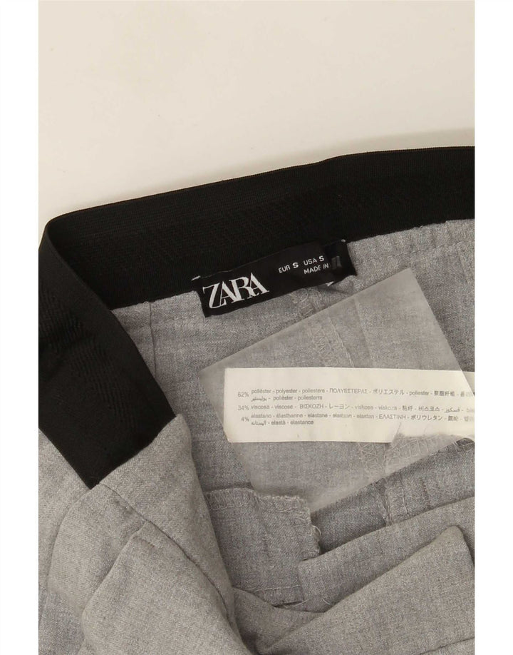 Calça feminina Zara Slim Suit pequena W26 L26 cinza colorblock poliéster