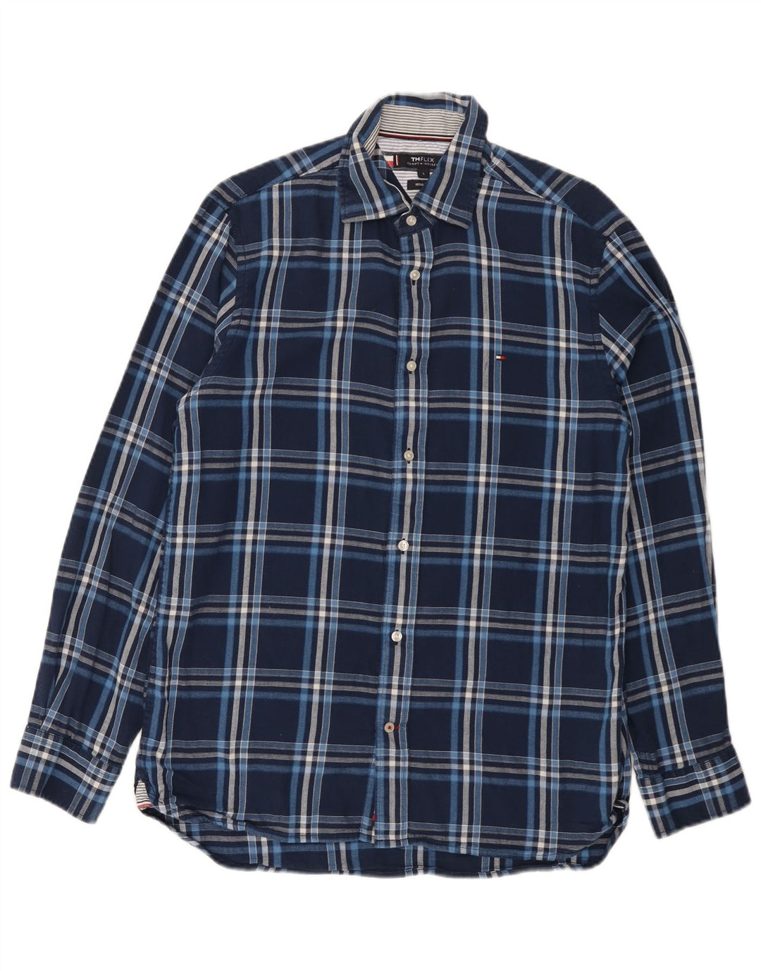 Camisa masculina Tommy Hilfiger Regular Fit grande algodão xadrez azul marinho