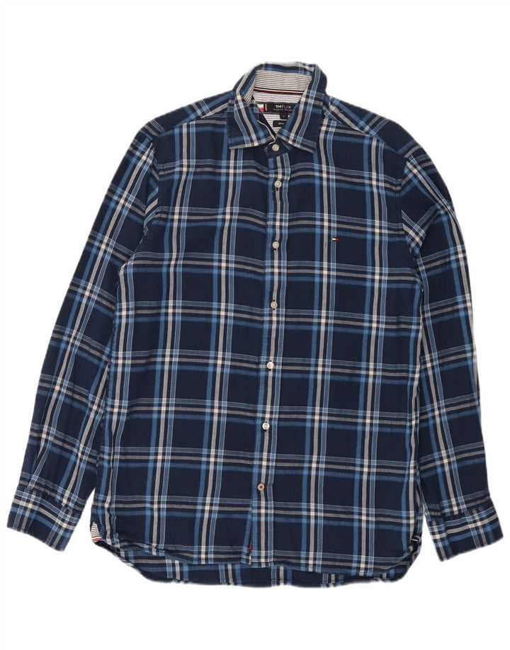 Camisa masculina Tommy Hilfiger Regular Fit grande algodão xadrez azul marinho