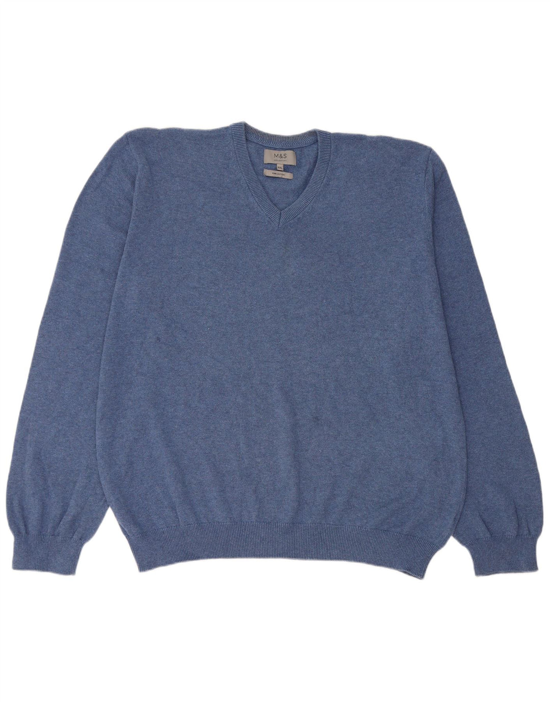 Suéter masculino Marks & Spencer com decote em V 2XL algodão azul