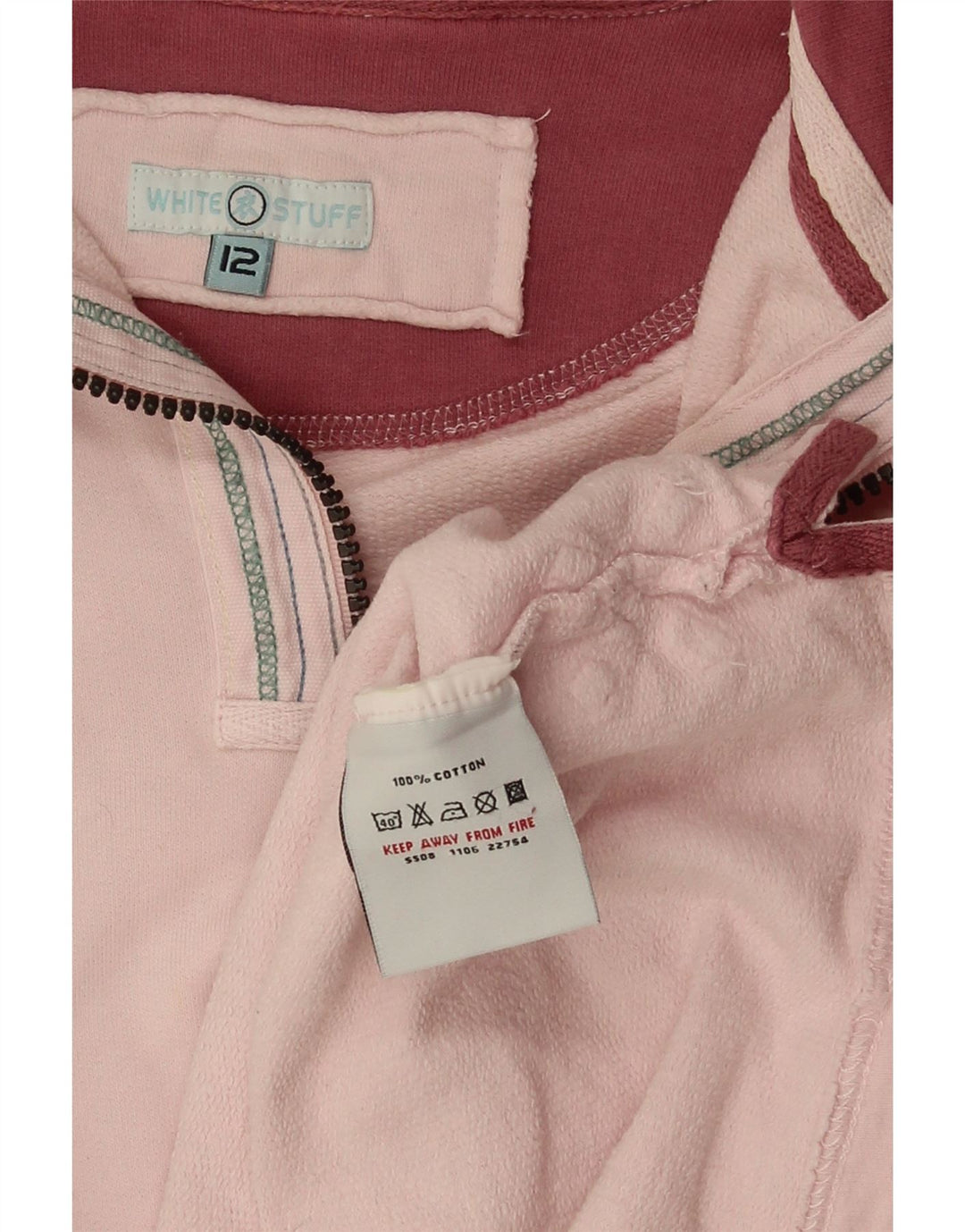 WHITE STUFF Suéter feminino com gola e zíper gráfico Reino Unido 12 rosa médio