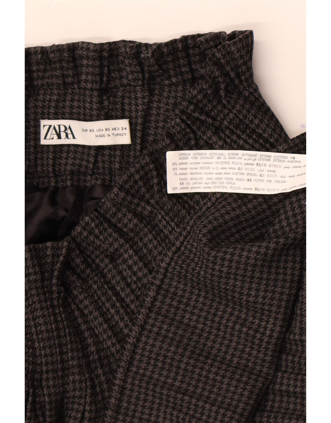 Zara Skort feminino de cintura alta UK 4 XS cinza houndstooth poliéster