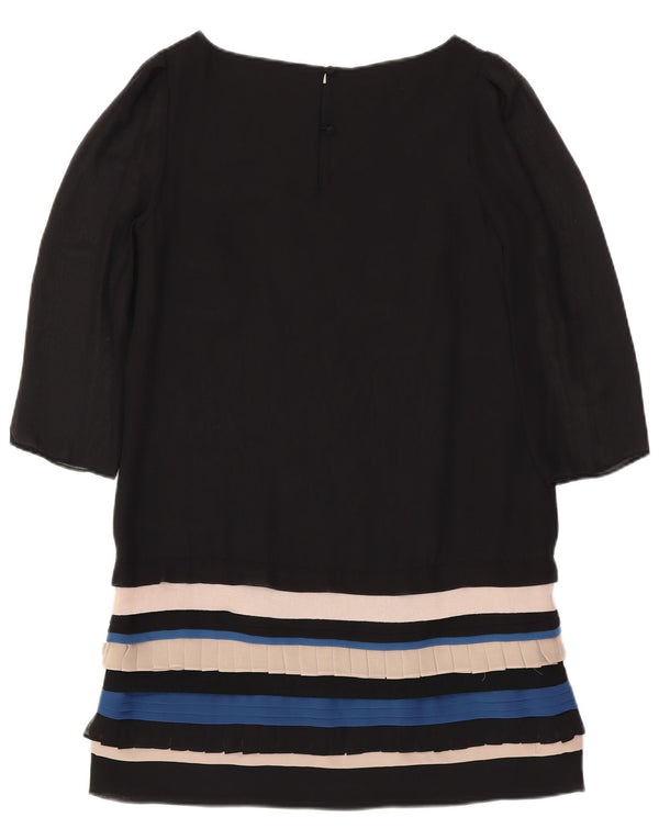 MONSOON Vestido feminino manga 3/4 com bainha UK 12 listrado preto médio