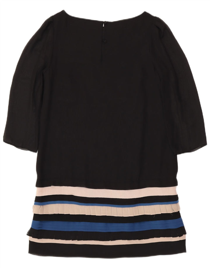 MONSOON Vestido feminino manga 3/4 com bainha UK 12 listrado preto médio