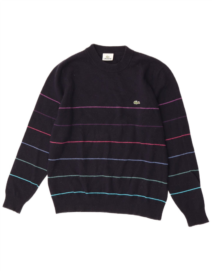 Suéter masculino Lacoste com gola redonda tamanho 3 pequeno listrado azul marinho