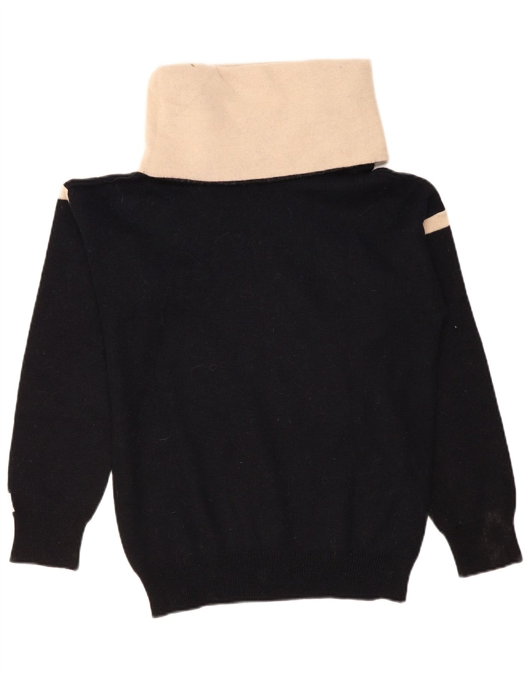 Suéter feminino vintage com gola redonda Reino Unido 12 bloco colorido preto médio