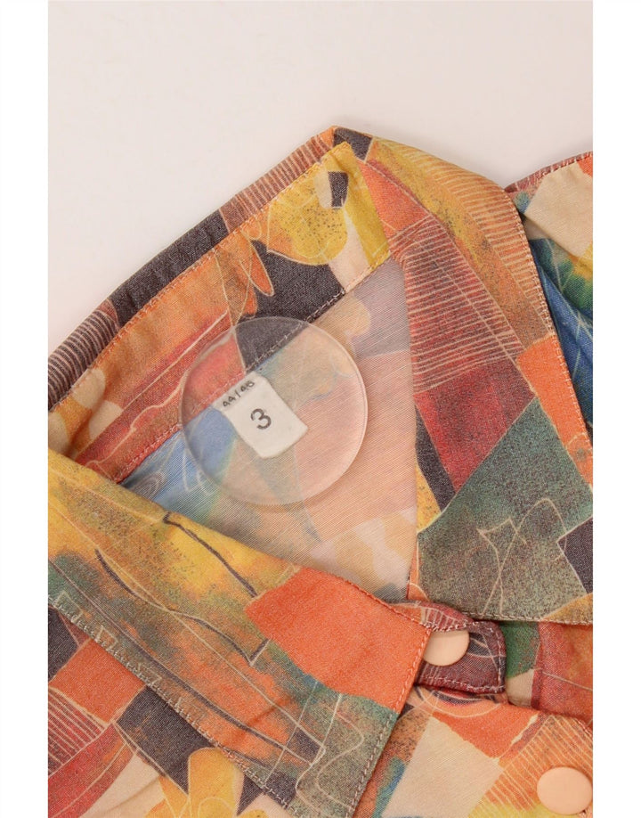 Camisa feminina vintage de manga curta com padrão abstrato UK 20 2XL multicolorida