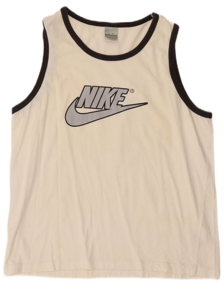 NIKE Masculino Graphic Vest Top UK 46/47 XL Off White Cotton