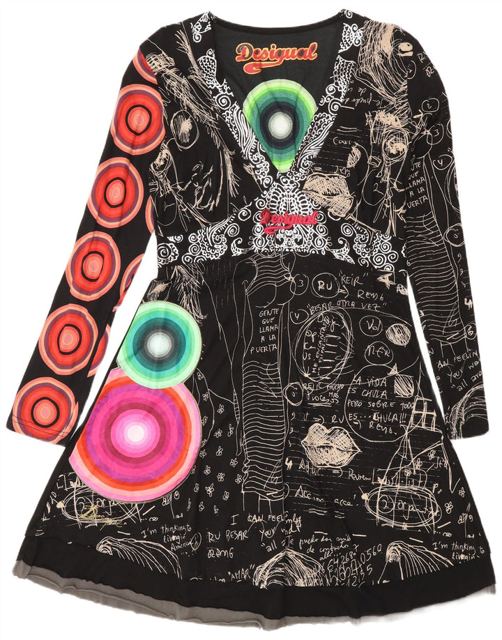 Vestido feminino Desigual Padrão Abstrato Gráfico Império XL Preto Moderno