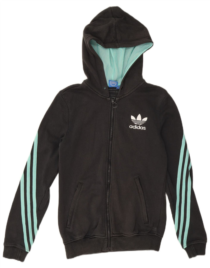 ADIDAS Womens Zip Hoodie Sweater UK 10 Pequeno Algodão Preto