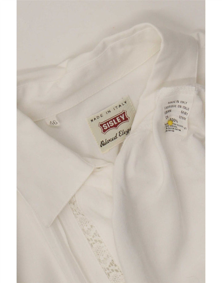 Camisa feminina Sisley IT 46 grande viscose floral branca
