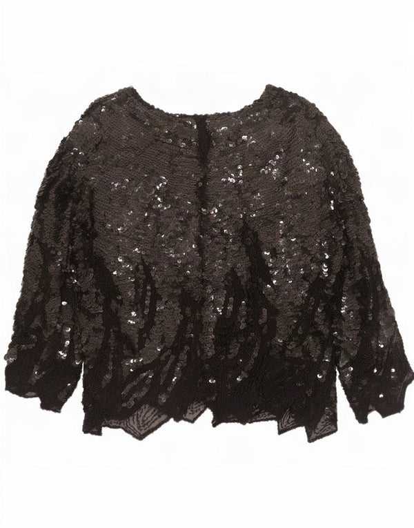 Blusa feminina vintage de manga comprida UK 16 grande preta manchada