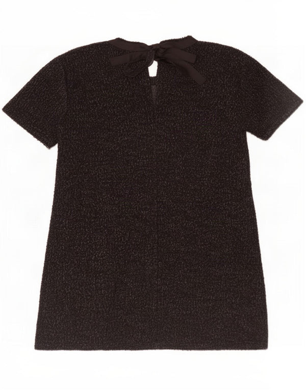 Vestido básico feminino Zara UK 14 algodão manchado preto médio