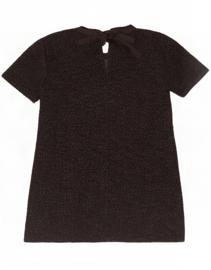 Vestido básico feminino Zara UK 14 algodão manchado preto médio