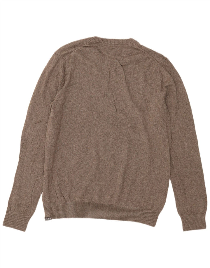 Suéter masculino Eddie Bauer com decote em V, algodão cáqui médio