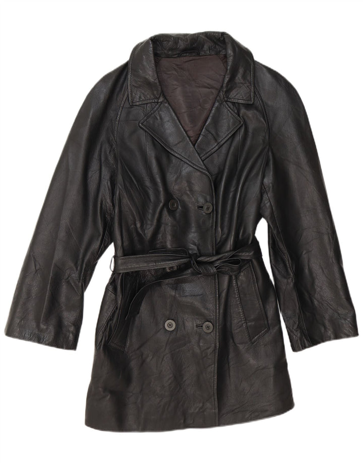Casaco feminino vintage de couro com peito duplo Reino Unido 14 médio preto