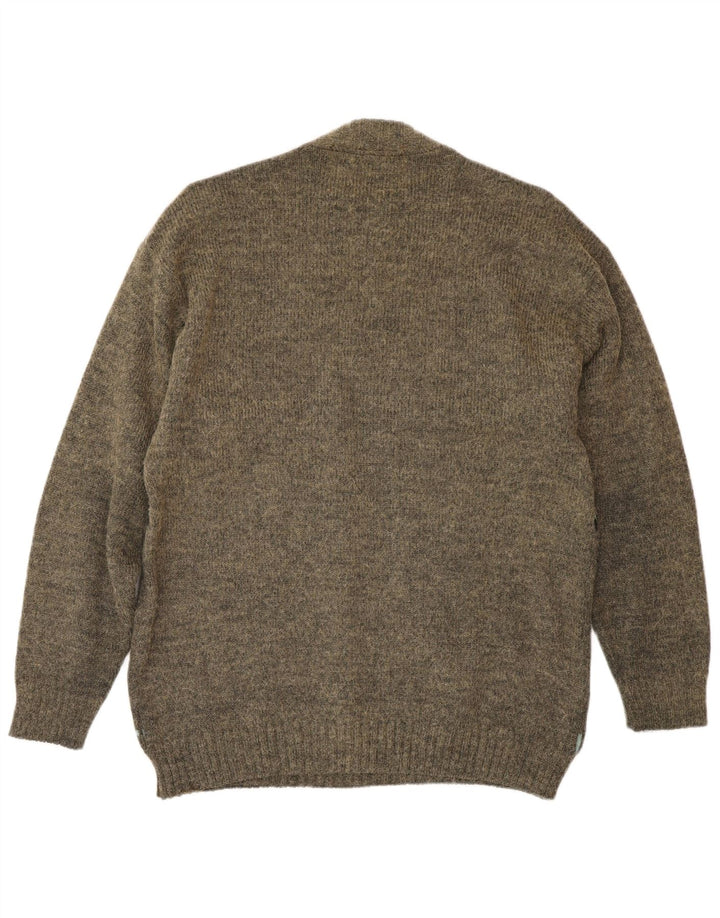 Suéter masculino vintage com gola redonda, médio cáqui Fair Isle