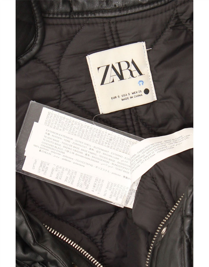 Jaqueta acolchoada superdimensionada feminina Zara UK 10 poliéster preto pequeno