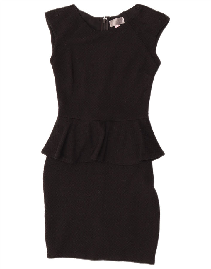 Vestido feminino Lipsy Peplum UK 8 pequeno poliéster preto