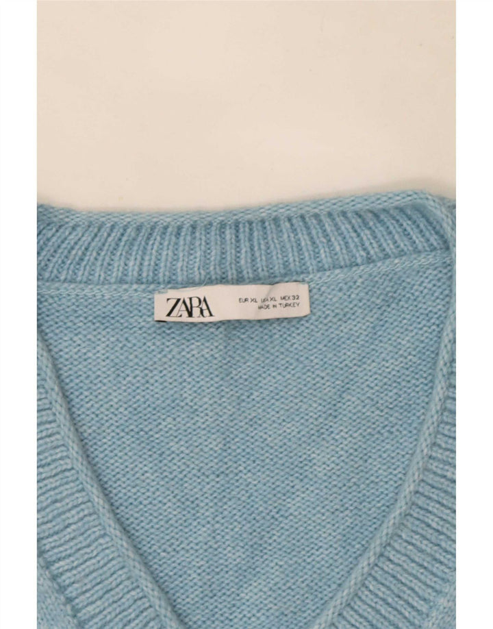Zara Suéter feminino oversized com decote em V Reino Unido 18 XL azul