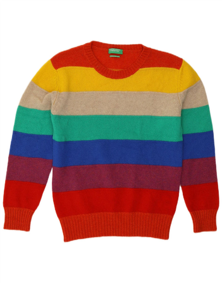 Suéter feminino Benetton com gola redonda UK 14 médio listrado multicolorido