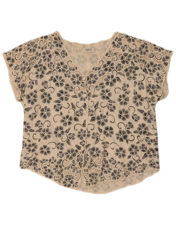 Blusa feminina vintage UK 16 grande rayon floral branco